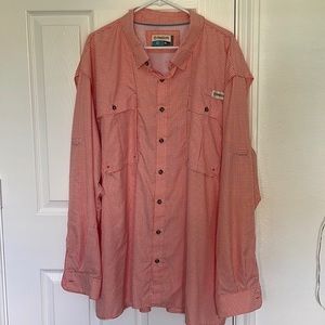 Orange gingham patterned mens Magellan Outdoors fishing shirt, 3XL